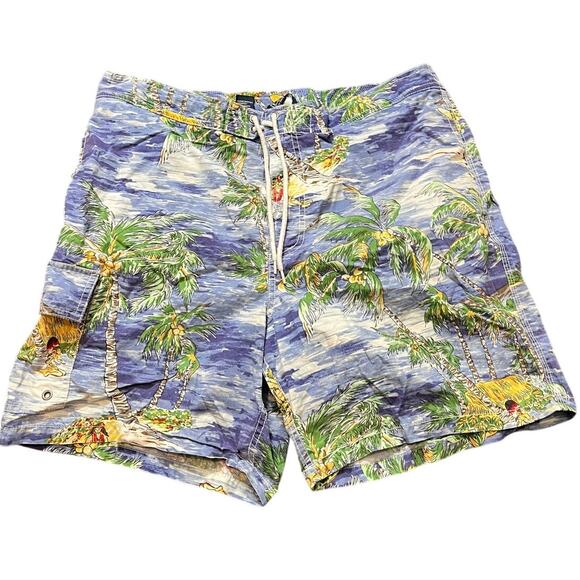 Vintage‎ Polo Ralph Lauren Mens L Swim Trunks Board Shorts Palm Tree Beach - Picture 1 of 9